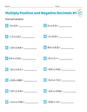 Multiply Positive and Negative Decimals #1 large image