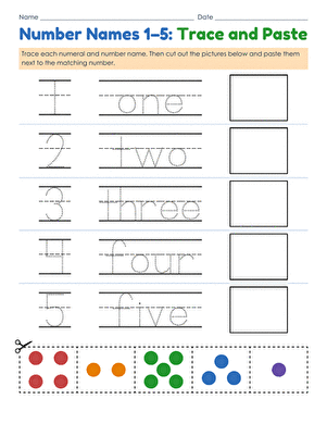 Number Names 1–5: Trace and Paste large image