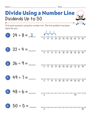 Divide Using a Number Line: Dividends Up to 50 large image