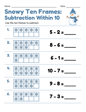 Snowy Ten Frames: Subtraction Within 10 large image