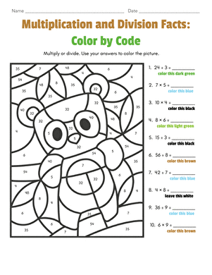 Multiplication and Division Facts: Color by Code large image