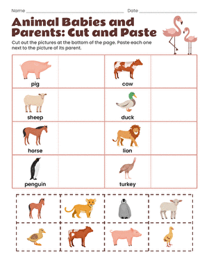 Animal Babies and Parents: Cut and Paste large image