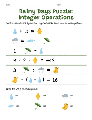 Rainy Days Puzzle: Integer Operations large image