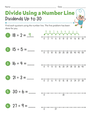 Divide Using a Number Line: Dividends Up to 30 large image