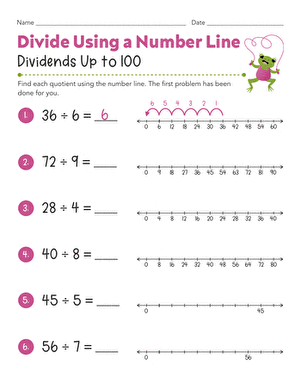 Divide Using a Number Line: Dividends Up to 100 large image