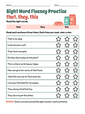 Sight Word Fluency Practice: that, they, this large image
