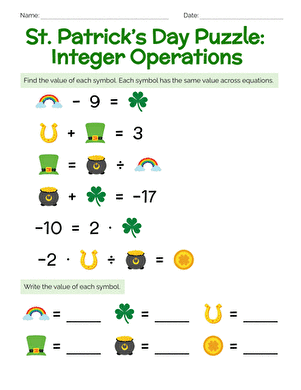 St. Patrick's Day Puzzle: Integer Operations large image