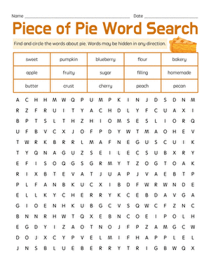 Piece of Pie Word Search large image