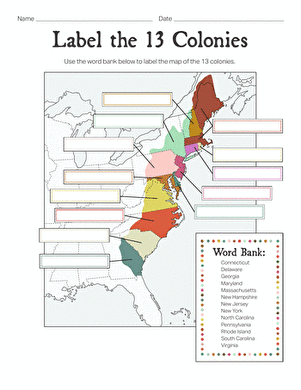 Name the 13 Colonies large image