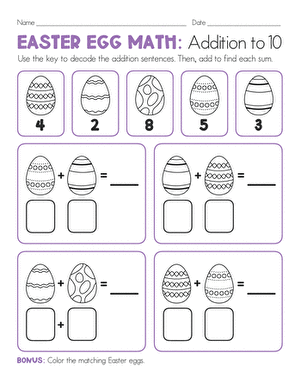 Easter Egg Math: Addition to 10 large image