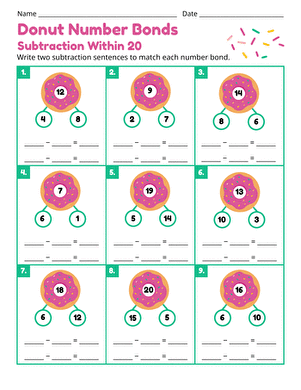 Donut Number Bonds: Subtraction Within 20 large image