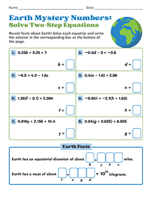Earth Mystery Numbers: Solve Two-Step Equations large image