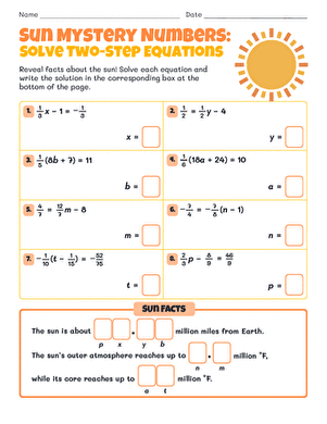 Sun Mystery Numbers: Solve Two-Step Equations large image