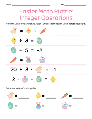 Easter Math Puzzle: Integer Operations large image