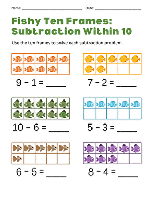 Fishy Ten Frames: Subtraction Within 10 large image