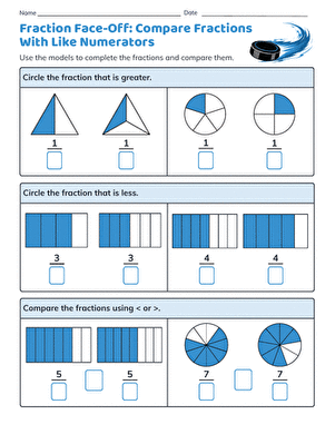 Fraction Face-Off: Compare Fractions With Like Numerators large image