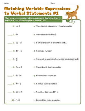 Matching Variable Expressions to Verbal Statements #1 large image