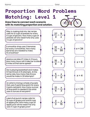 Proportion Word Problems Matching: Level 1 large image