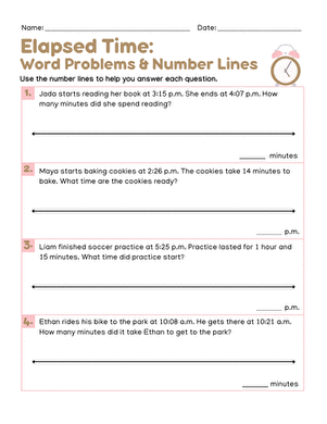 Elapsed Time: Word Problems & Number Lines large image