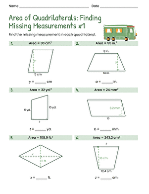 Area of Quadrilaterals: Finding Missing Measurements #1 large image