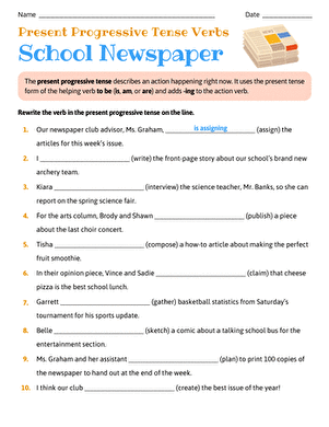 Present Progressive Tense Verbs: School Newspaper large image
