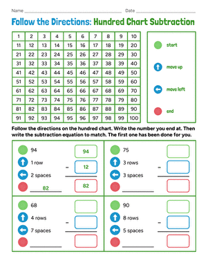 Follow the Directions: Hundred Chart Subtraction large image