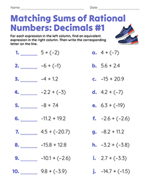 Matching Sums of Rational Numbers: Decimals #1 large image