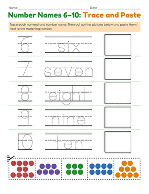 Number Names 6–10: Trace and Paste large image