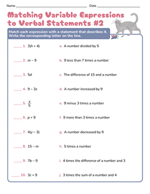 Matching Variable Expressions to Verbal Statements #2 large image