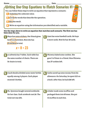 Writing One-Step Equations to Match Scenarios #1 large image