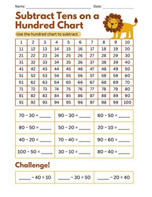 Subtract Tens on a Hundred Chart large image