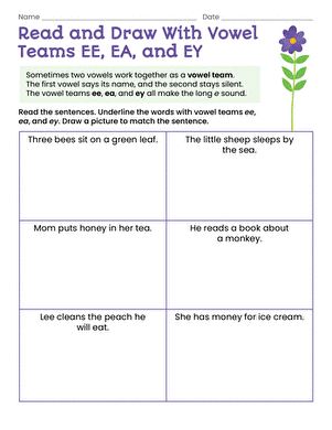 Read and Draw With Vowel Teams EE, EA, and EY large image