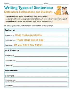 Writing Types of Sentences: Statements, Exclamations, and Questions large image