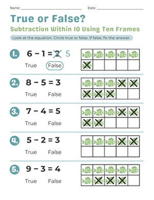 True or False? Subtraction Within 10 Using Ten Frames large image