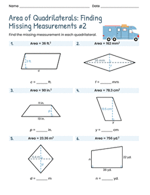 Area of Quadrilaterals: Finding Missing Measurements #2 large image