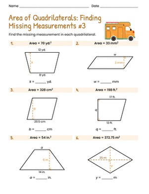 Area of Quadrilaterals: Finding Missing Measurements #3 large image