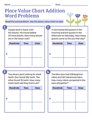 Place Value Chart Addition Word Problems large image