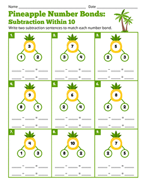 Pineapple Number Bonds: Subtraction Within 10 large image