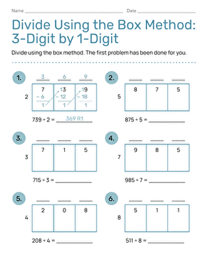 Divide Using the Box Method: 3-Digit by 1-Digit large image