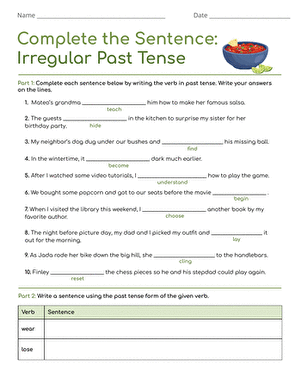 Complete the Sentence: Irregular Past Tense large image