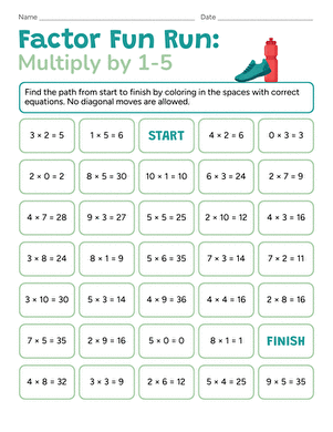 Factor Fun Run: Multiply by 1–5 large image