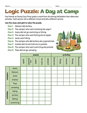 Logic Puzzle: A Day at Camp large image