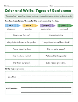 Color and Write: Types of Sentences large image