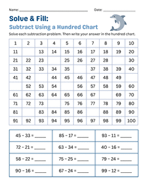 Solve & Fill: Subtract Using a Hundred Chart large image