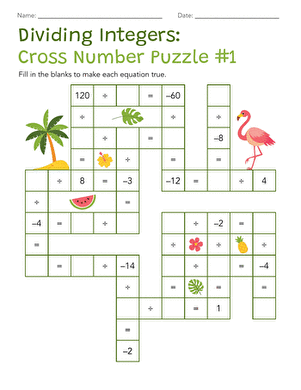 Dividing Integers: Cross Numbers Puzzle #1 large image