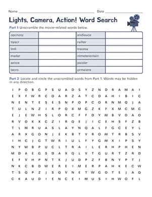 Lights, Camera, Action! Word Search large image