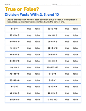 True or False? Division Facts With 2, 5, and 10 large image