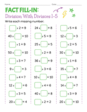 Fact Fill-In: Division With Divisors 1–5 large image