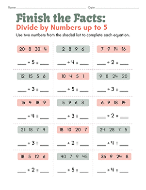 Finish the Facts: Divide by Numbers up to 5 large image