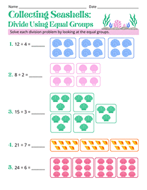 Collecting Seashells: Divide Using Equal Groups large image